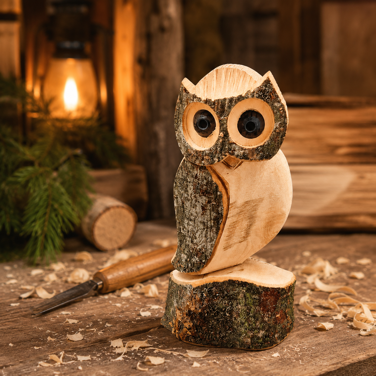 Kleine Deko Eule aus Holz – handgeschnitzt, wetterfest & dekorativ