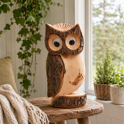 Deko Eule aus Holz 40 cm – handgeschnitzt, wetterfest & dekorativ