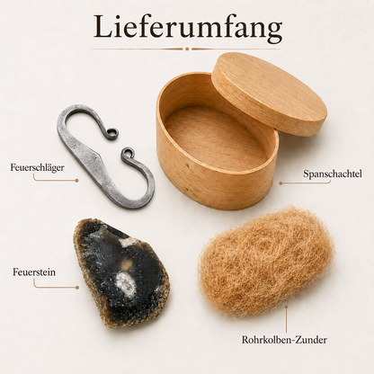 Feuerschläger Set mit Feuerstein & Zunder – traditioneller Feuerstarter