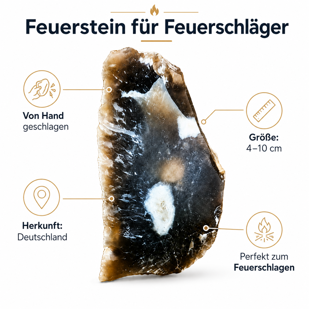 Feuerstein für Feuerschläger - handgeschlagen aus Deutschland