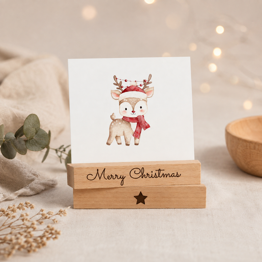 Kartenhalter aus Buchenholz im 2er Set – Merry Christmas