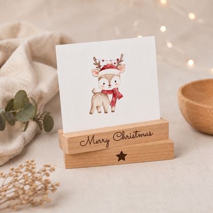 Kartenhalter aus Buchenholz im 2er Set – Merry Christmas