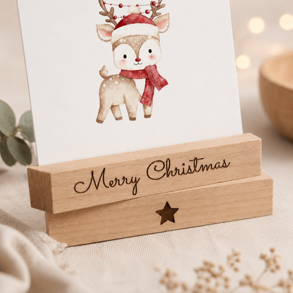 Kartenhalter aus Buchenholz im 2er Set – Merry Christmas