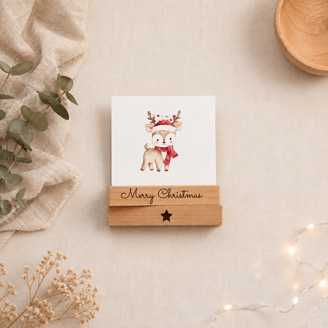 Kartenhalter aus Buchenholz im 2er Set – Merry Christmas