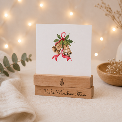 Kartenhalter aus Buchenholz im 2er Set – Weihnachtsdeko