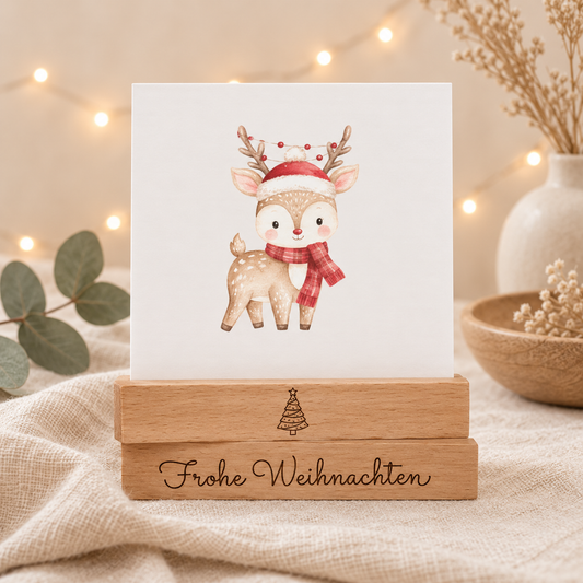 Kartenhalter aus Buchenholz im 2er Set – Weihnachtsdeko