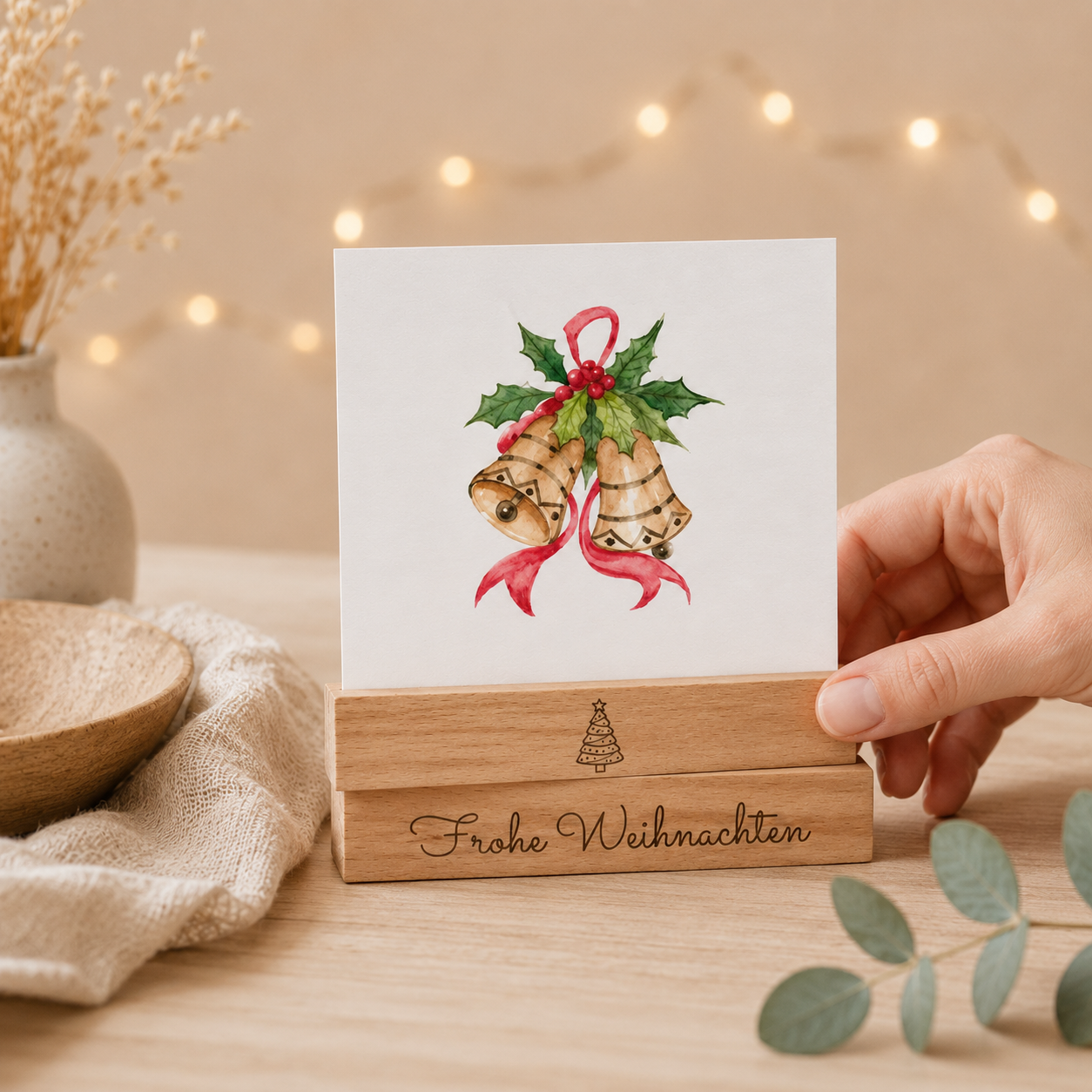 Kartenhalter aus Buchenholz im 2er Set – Weihnachtsdeko
