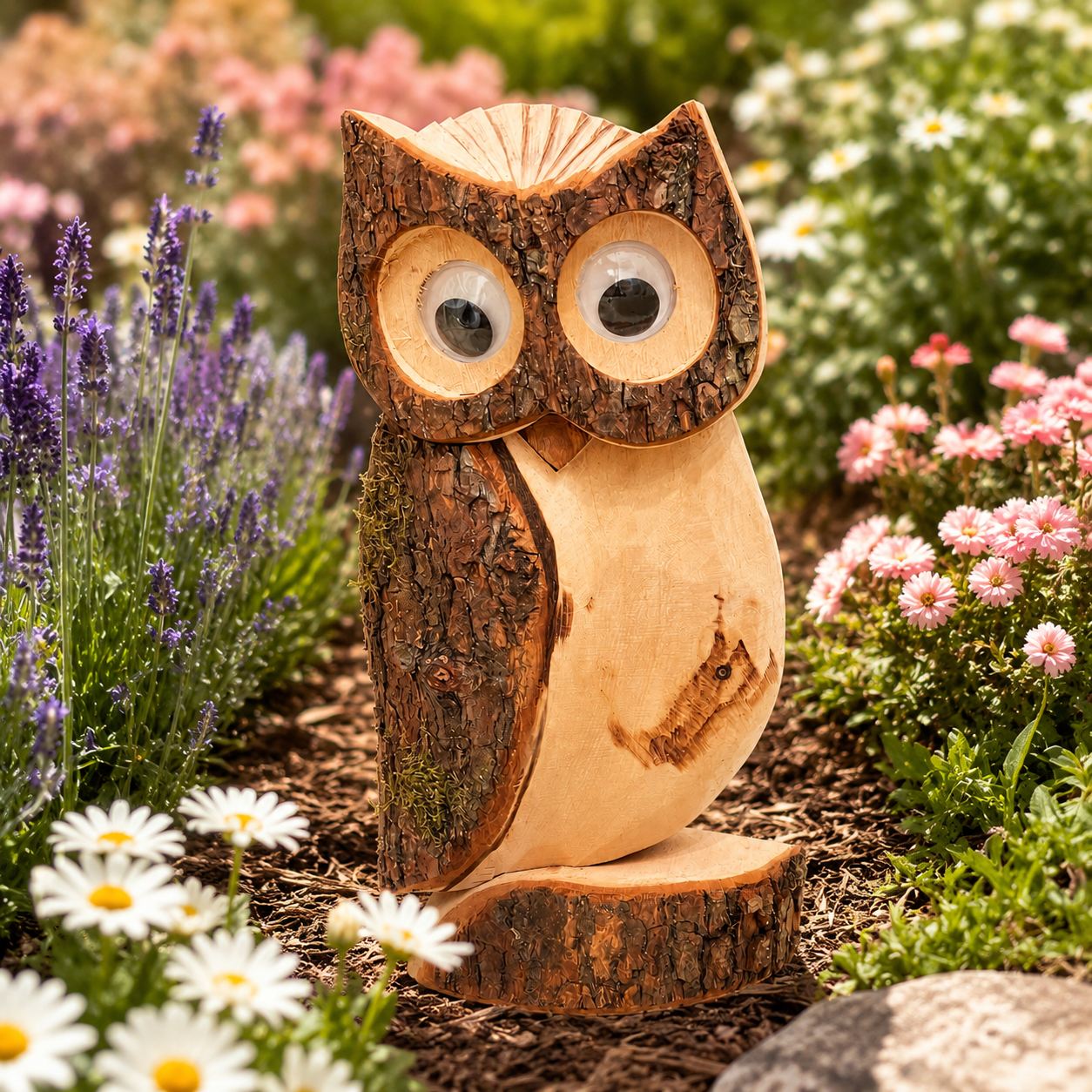 Deko Eule aus Holz 40 cm – handgeschnitzt, wetterfest & dekorativ