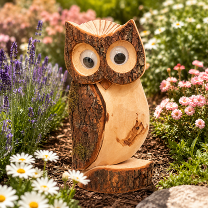 Deko Eule aus Holz 40 cm – handgeschnitzt, wetterfest & dekorativ